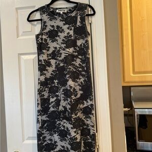 Alexander McQueen Black and Gray Floral Midi Dress Stunning